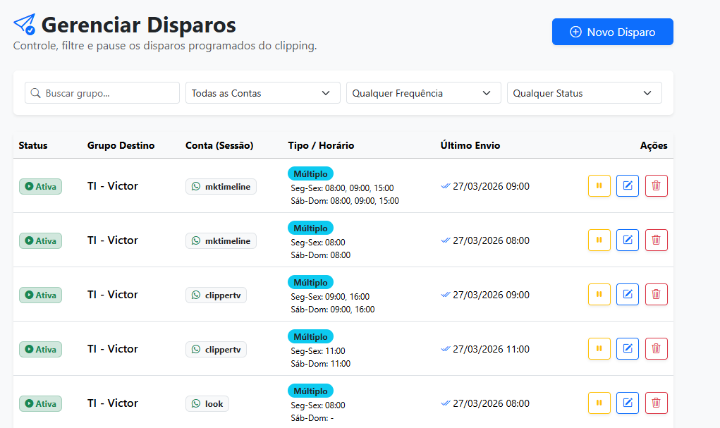 Plataforma Enterprise de Mensageria e Disparo (WhatsApp)